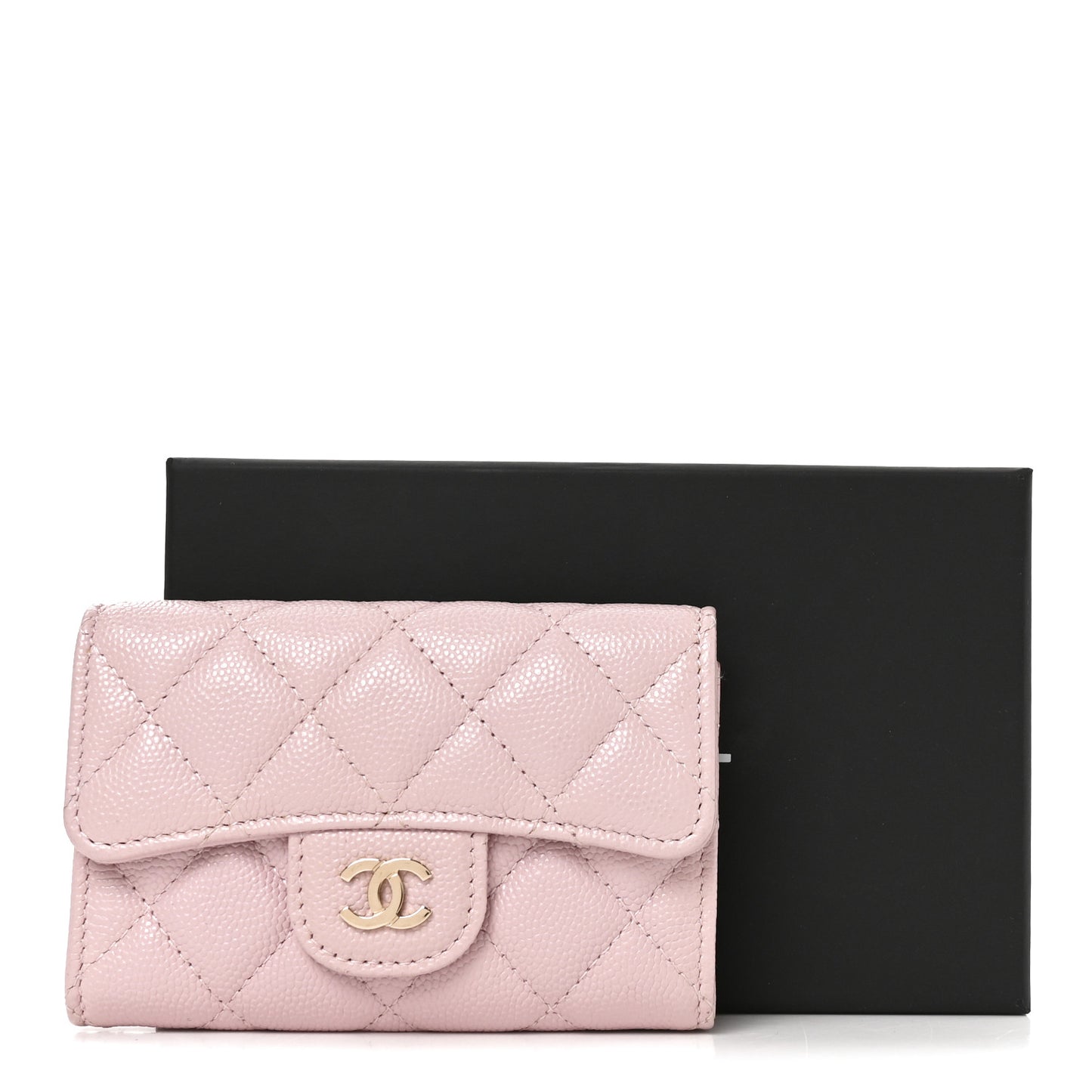 Caviar Quilted Flap Card Holder Wallet Light Pink