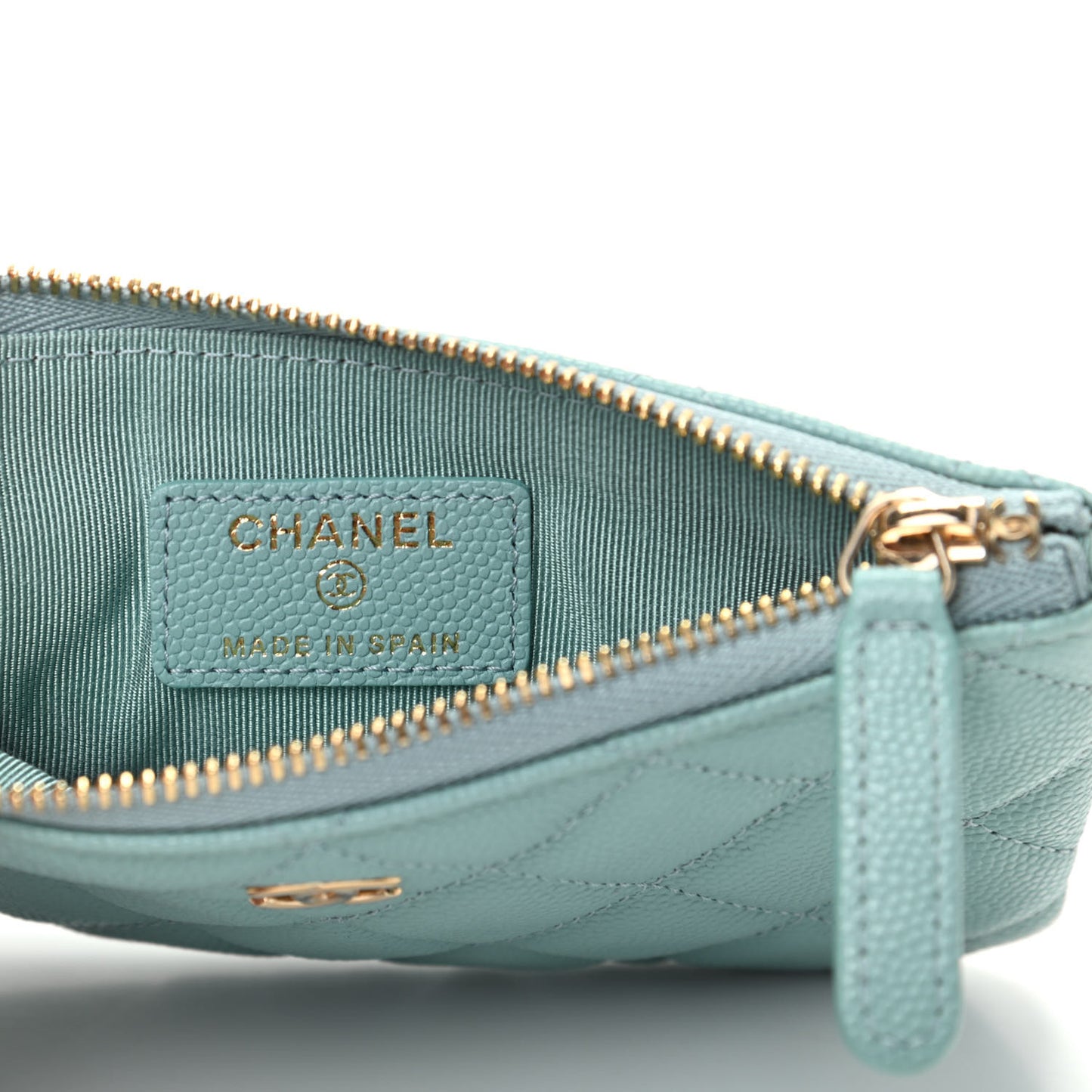 Caviar Quilted Small Cosmetic Case Light Blue