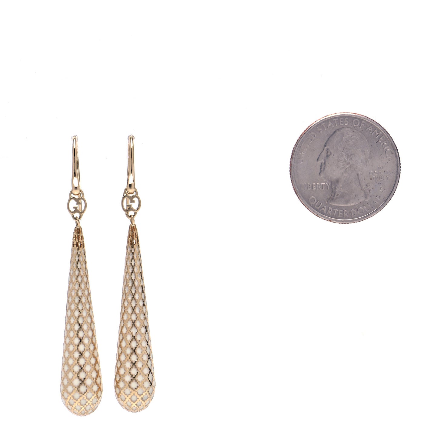 18K Yellow Gold Enamel Diamantissima Drop Earrings White