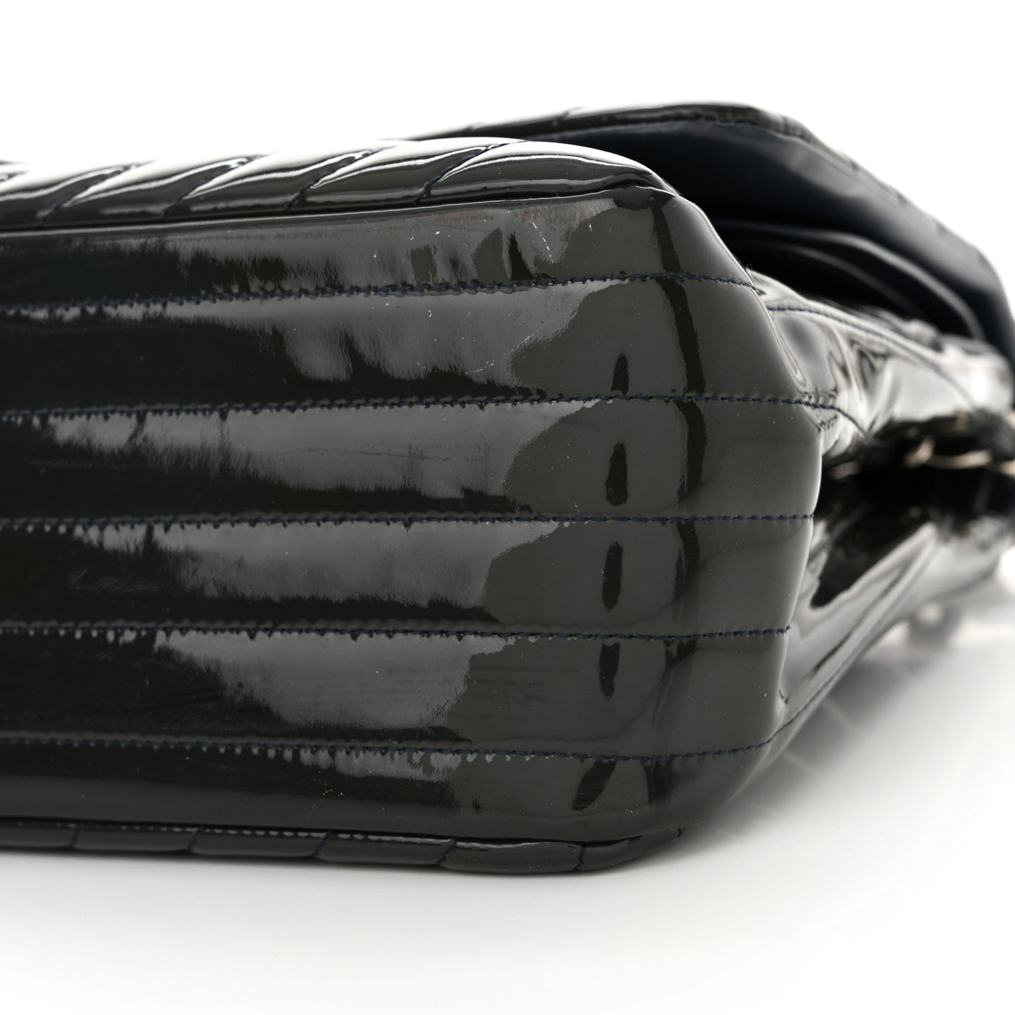 Patent Chevron Quilted Jumbo Double Flap Navy