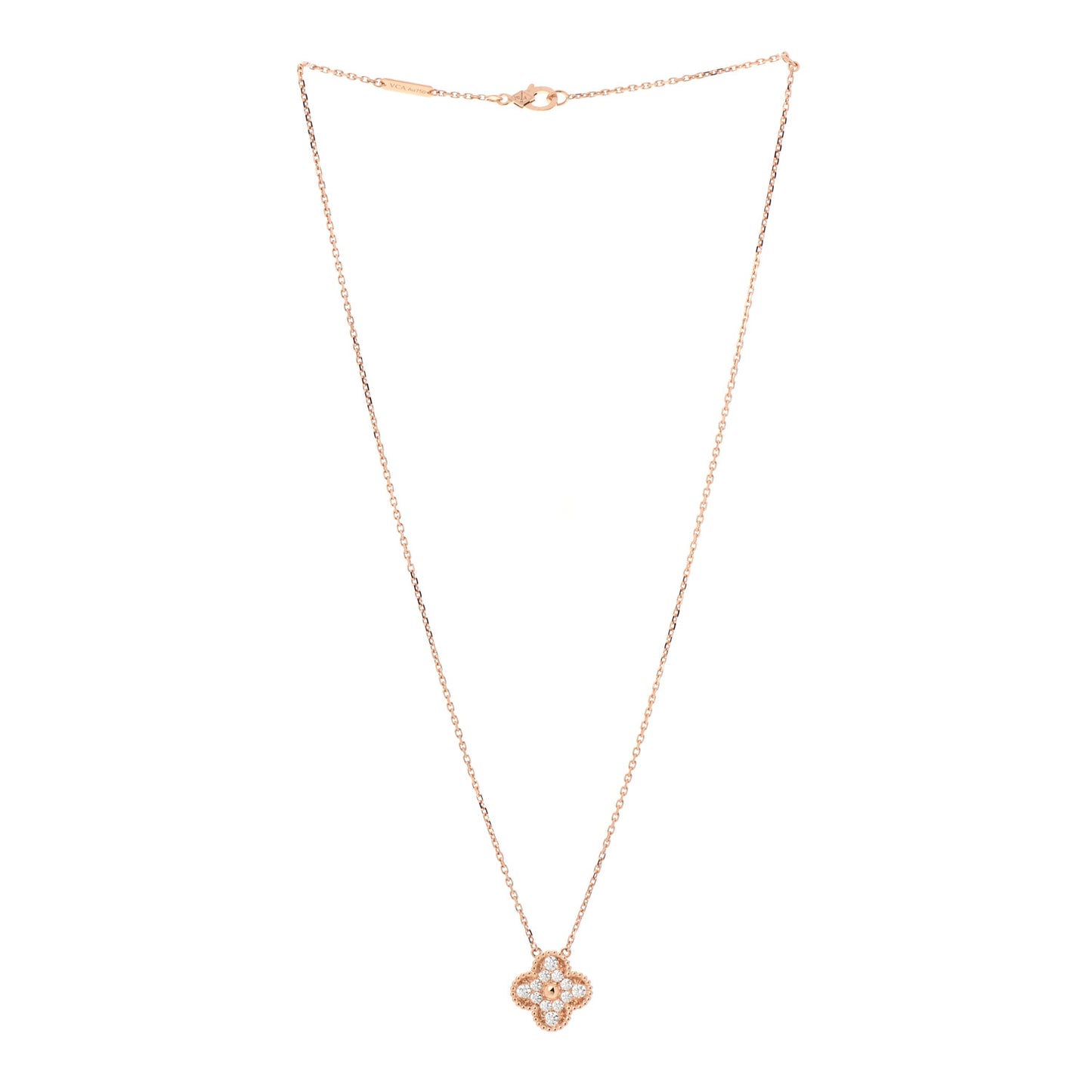 18K Rose Gold Diamond Vintage Alhambra Pendant Necklace