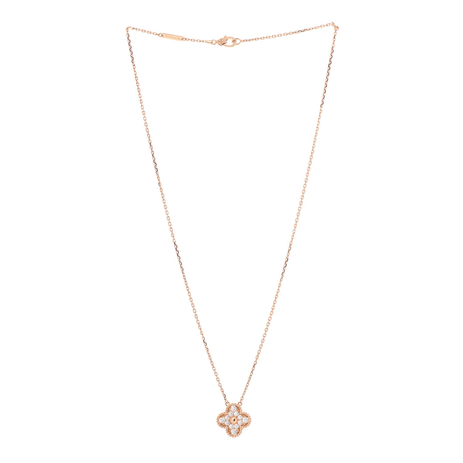 Van Cleef & Arpels 18K Rose Gold Diamond Vintage Alhambra Pendant Necklace 3 of 7