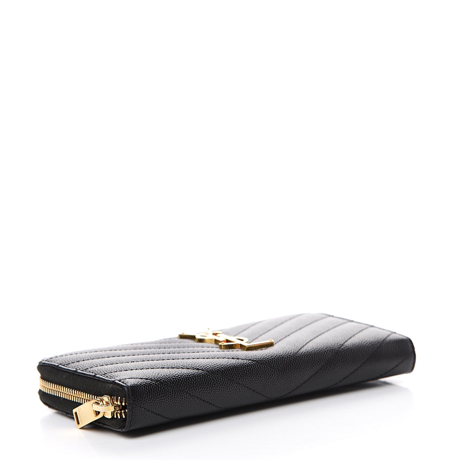 Saint Laurent Grain De Poudre Matelasse Chevron Monogram Zip Around Wallet Black 3 of 6