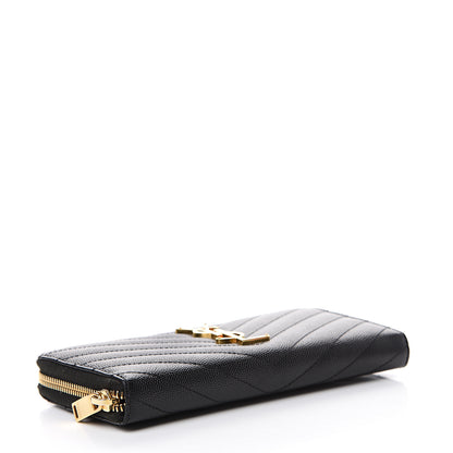 Saint Laurent Grain De Poudre Matelasse Chevron Monogram Zip Around Wallet Black 3 of 6
