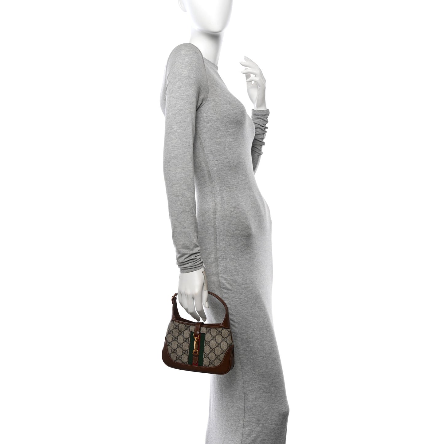 GG Supreme Monogram Azalea Calfskin Web Mini Jackie 1961 Hobo Beige Ebony Brown Sugar