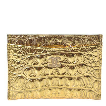 Chanel Metallic Calfskin Crocodile Embossed Cocodile Card Holder Gold 1 of 8