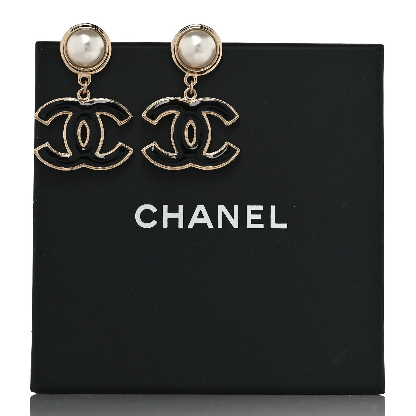 Pearl Enamel CC Drop Earrings Black