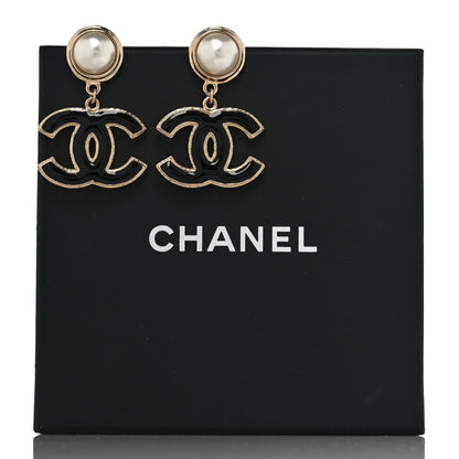 Chanel Pearl Enamel CC Drop Earrings Black 5 of 5