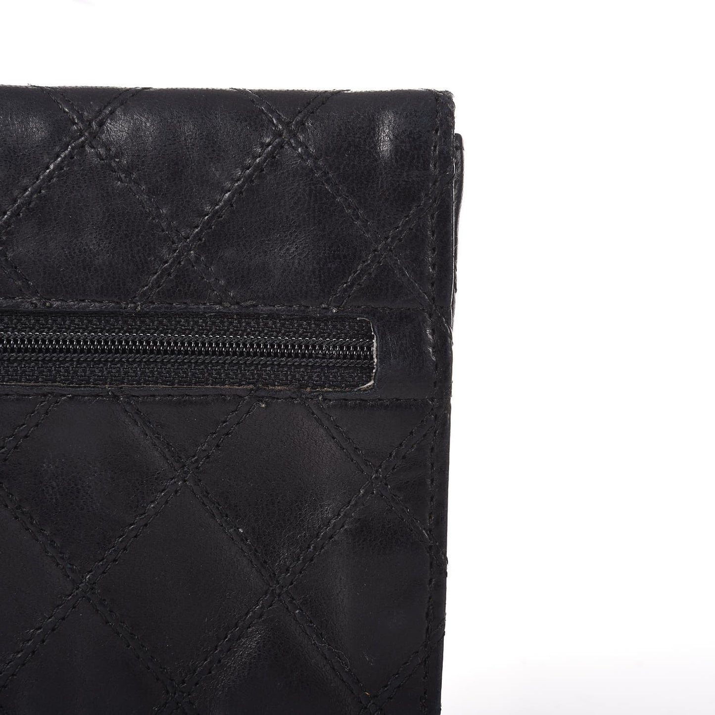 Lambskin Diamond Stitched Envelope Long Flap Wallet Black