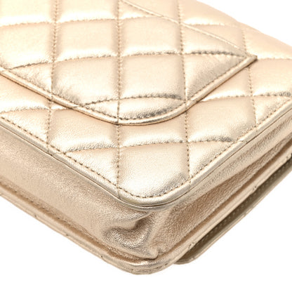 Chanel Metallic Lambskin Quilted Wallet On Chain WOC Gold Black 12 of 13
