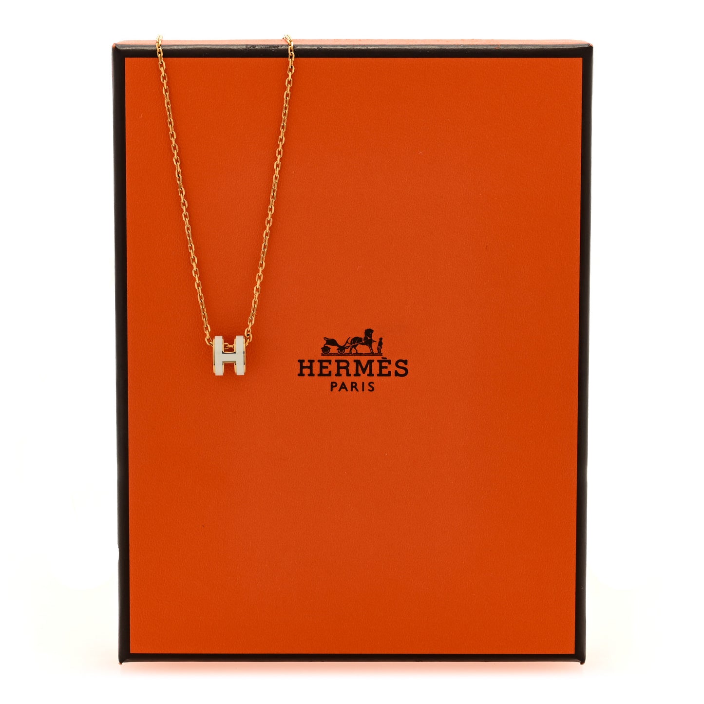 Lacquered Gold Mini Pop H Pendant Necklace White