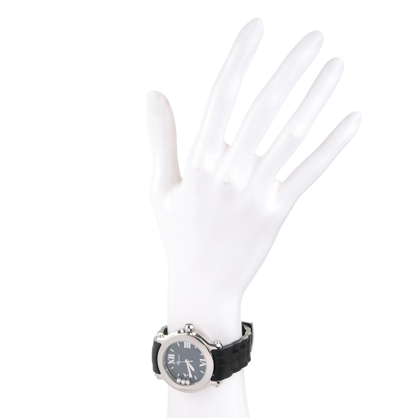 Stainless Steel Rubber 3 Diamond 36mm Happy Sport Quartz Watch Black