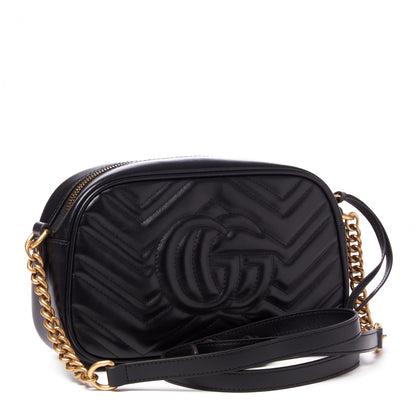 Gucci Calfskin Matelasse Small GG Marmont Chain Shoulder Bag Black 2 of 8