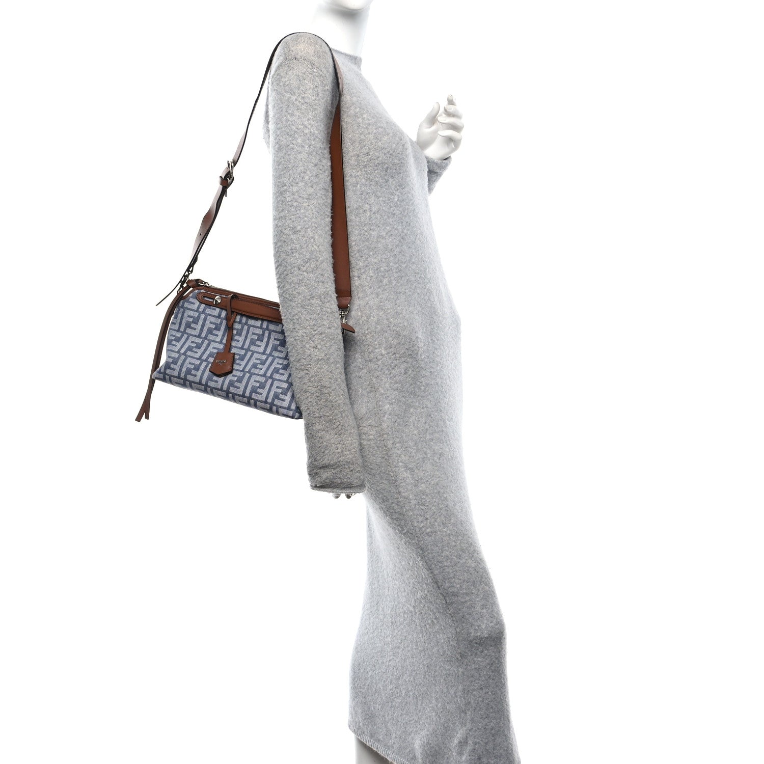 Fendi Denim Vitello Grace FF Mini By The Way Boston Bag  Blue 2 of 11