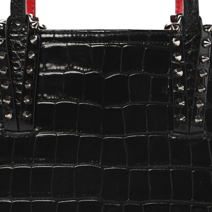 Christian Louboutin Calfskin Crocodile Embossed Mini East West Cabata Tote Black 8 of 10