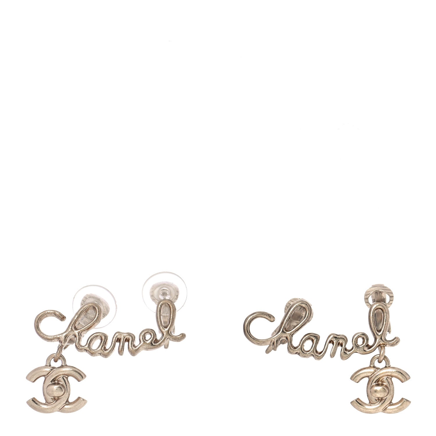 Chanel Metal CC Turnlock Climber Clip On Earrings Gold 1 of 5