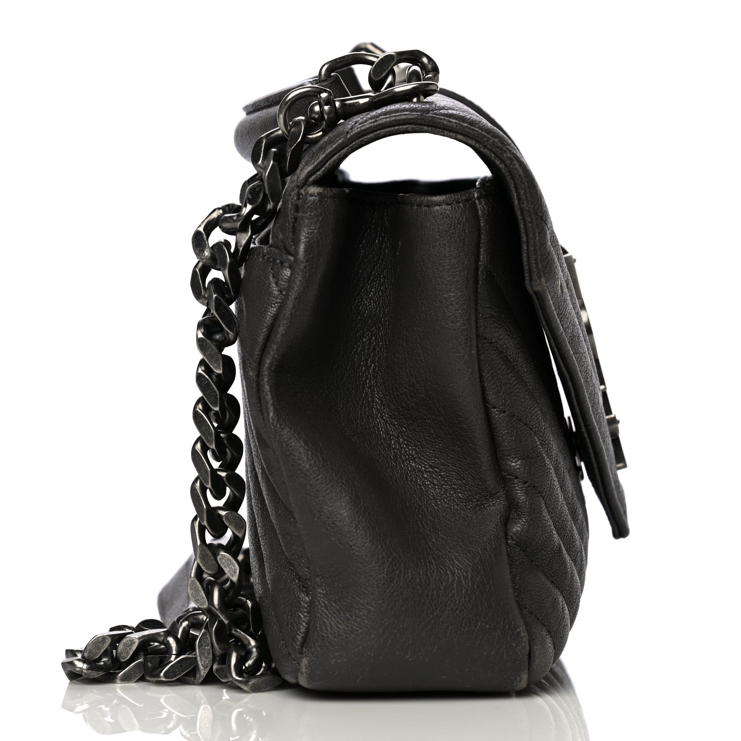Saint Laurent Sheepskin Matelasse Chevron Monogram Medium College Bag Asphalt 18 of 21