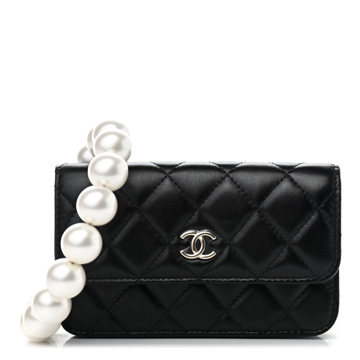 Calfskin Quilted Maxi Pearls Clutch With Chain Black