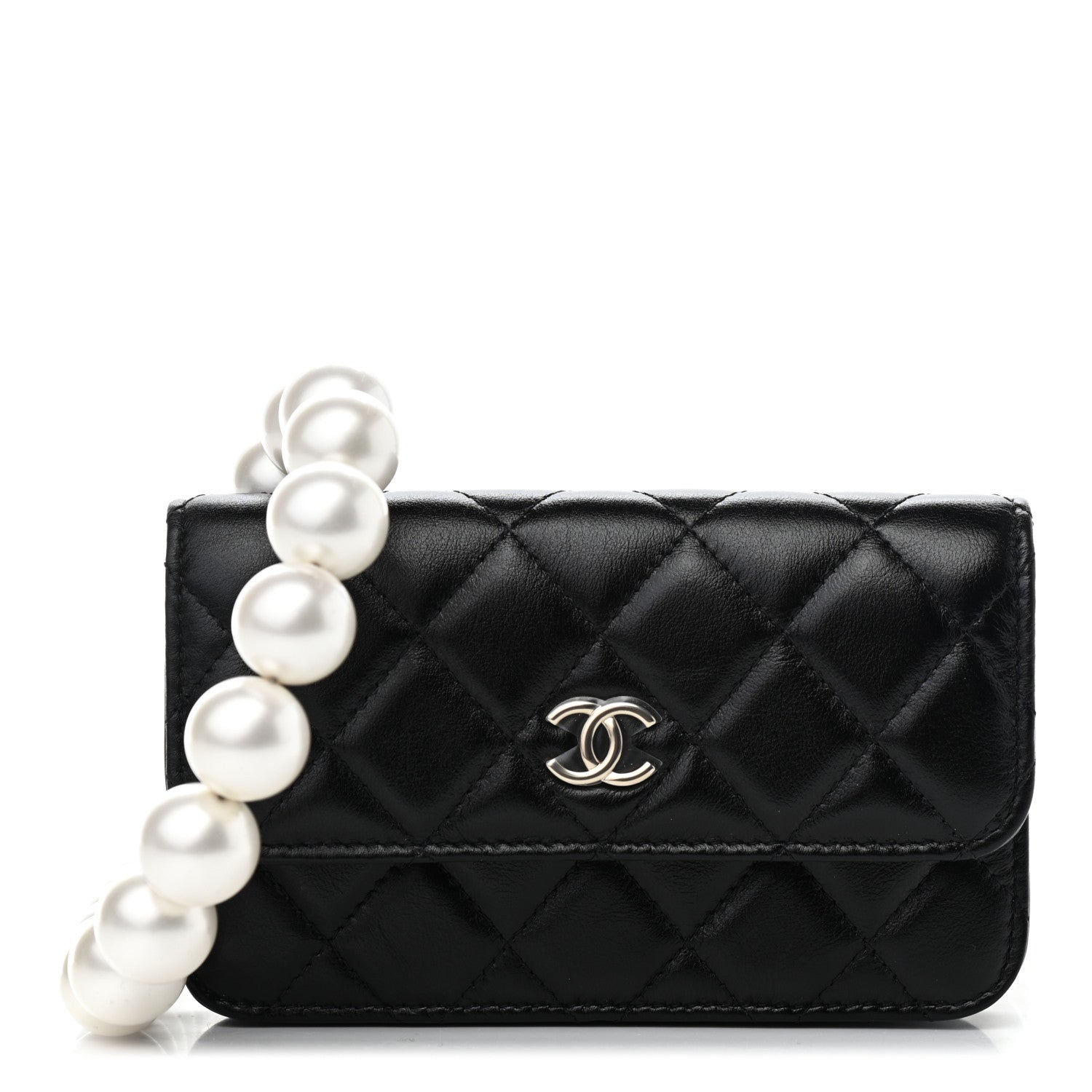 Chanel Calfskin Quilted Maxi Pearls Clutch With Chain Black 1 of 7