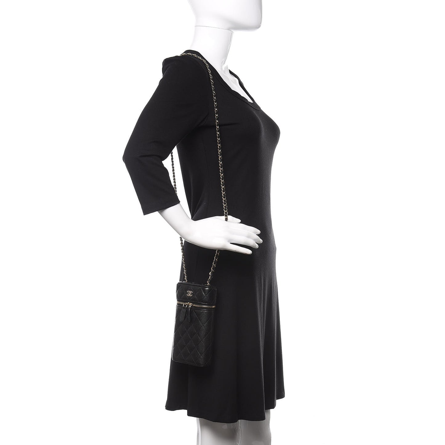 Caviar Quilted Phone Holder With Chain Black