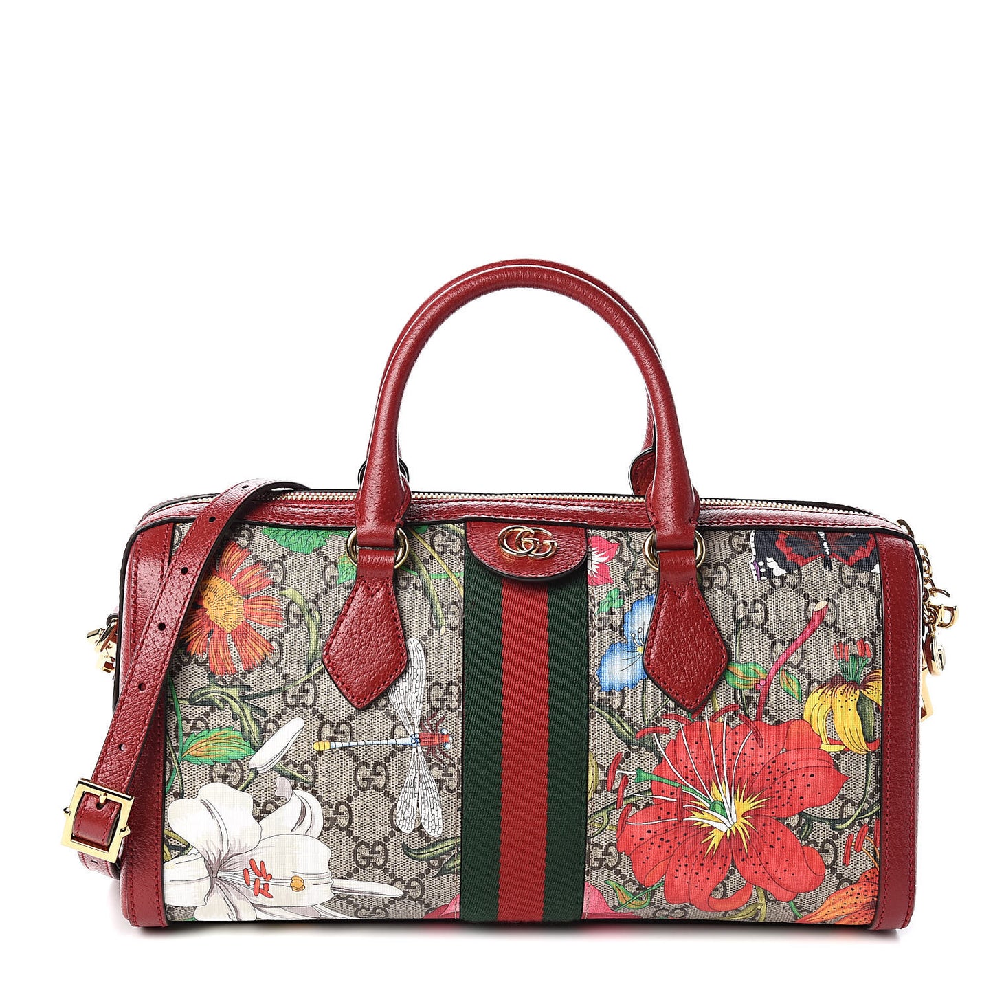 GG Supreme Monogram Flora Web Medium Ophidia Boston Red