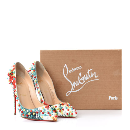 Christian Louboutin Crackled Calfskin Hawaiian Print Follies Spikes 120 Pumps 38.5 White Multi 10 of 10