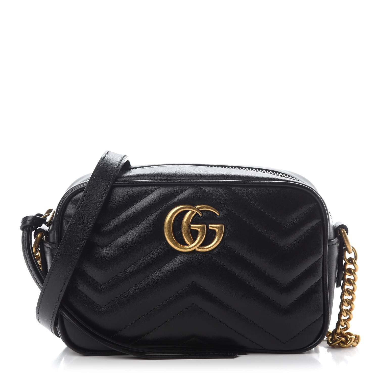 Gucci Calfskin Matelasse Mini GG Marmont Chain Shoulder Bag Black 1 of 9