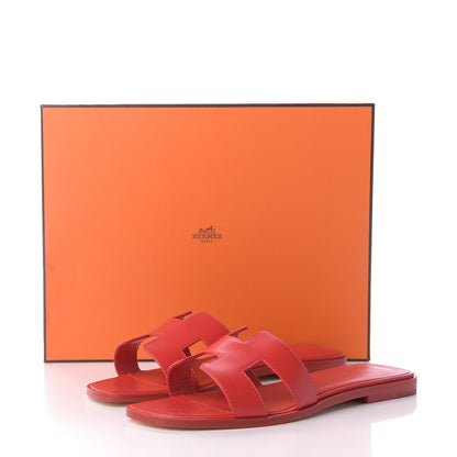 Hermes Calfskin Oran Sandals 38 Rouge Bali 9 of 9