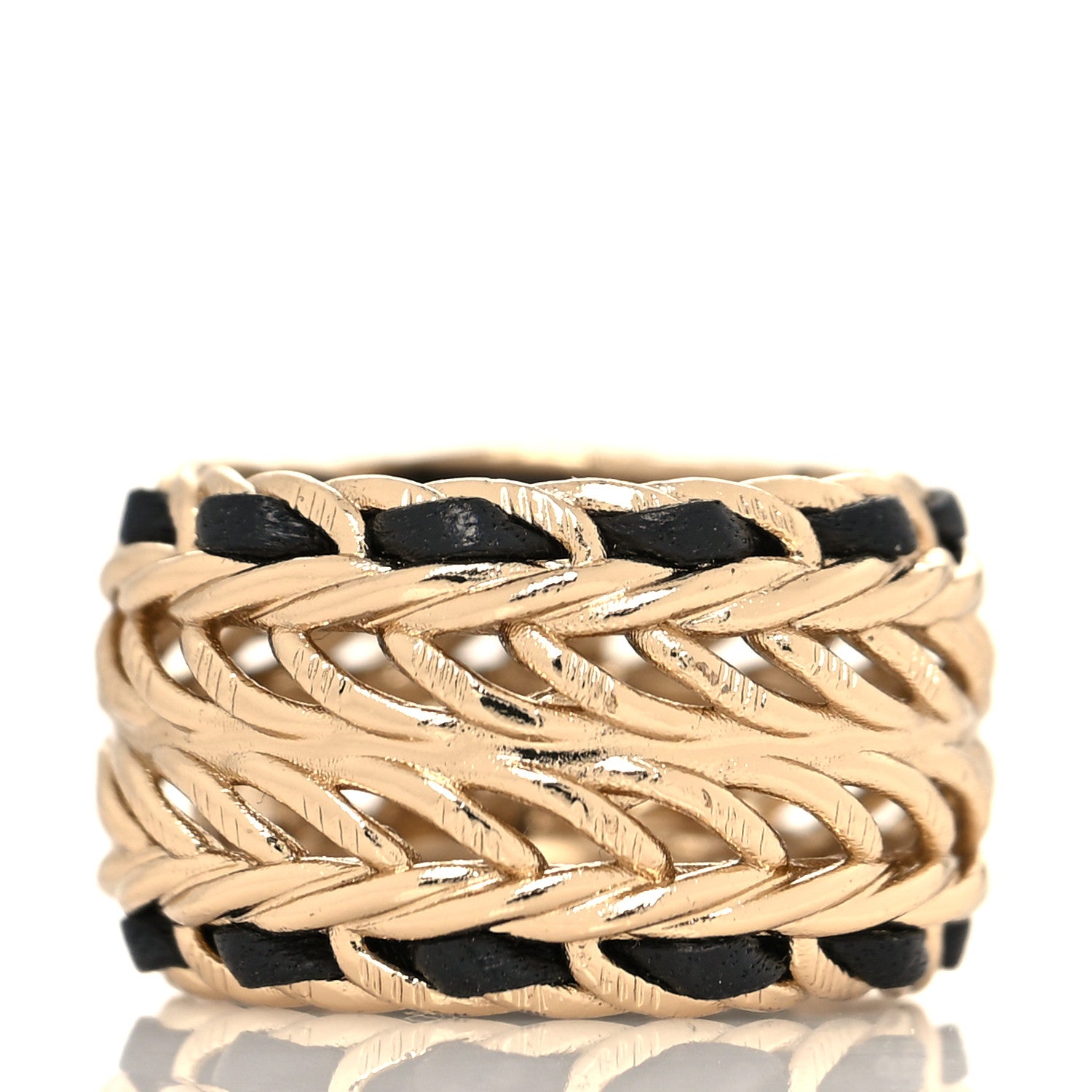 Chanel Metal Crystal Lambskin CC Ring 54 Gold Black 4 of 5
