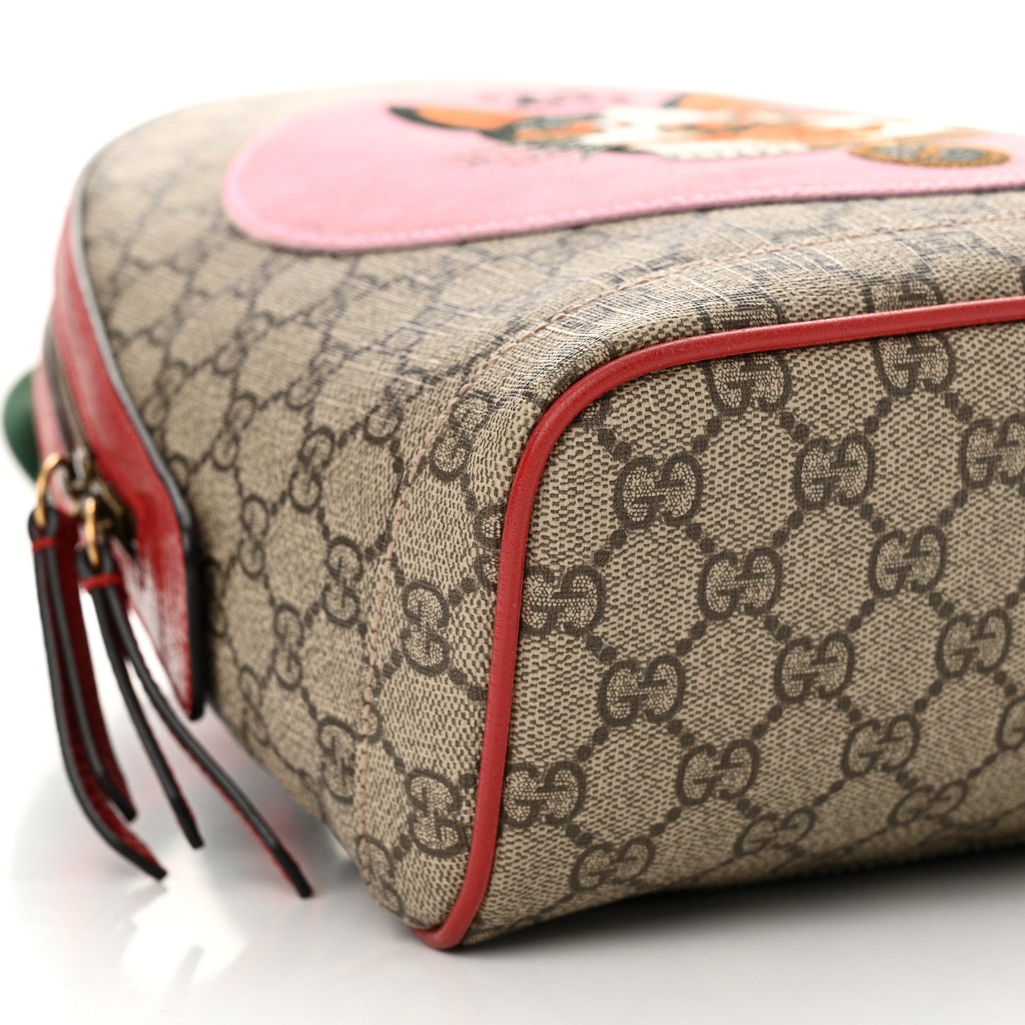 GG Supreme Monogram Web Bosco Patch Dome Backpack Beige Malva Hibiscus Red
