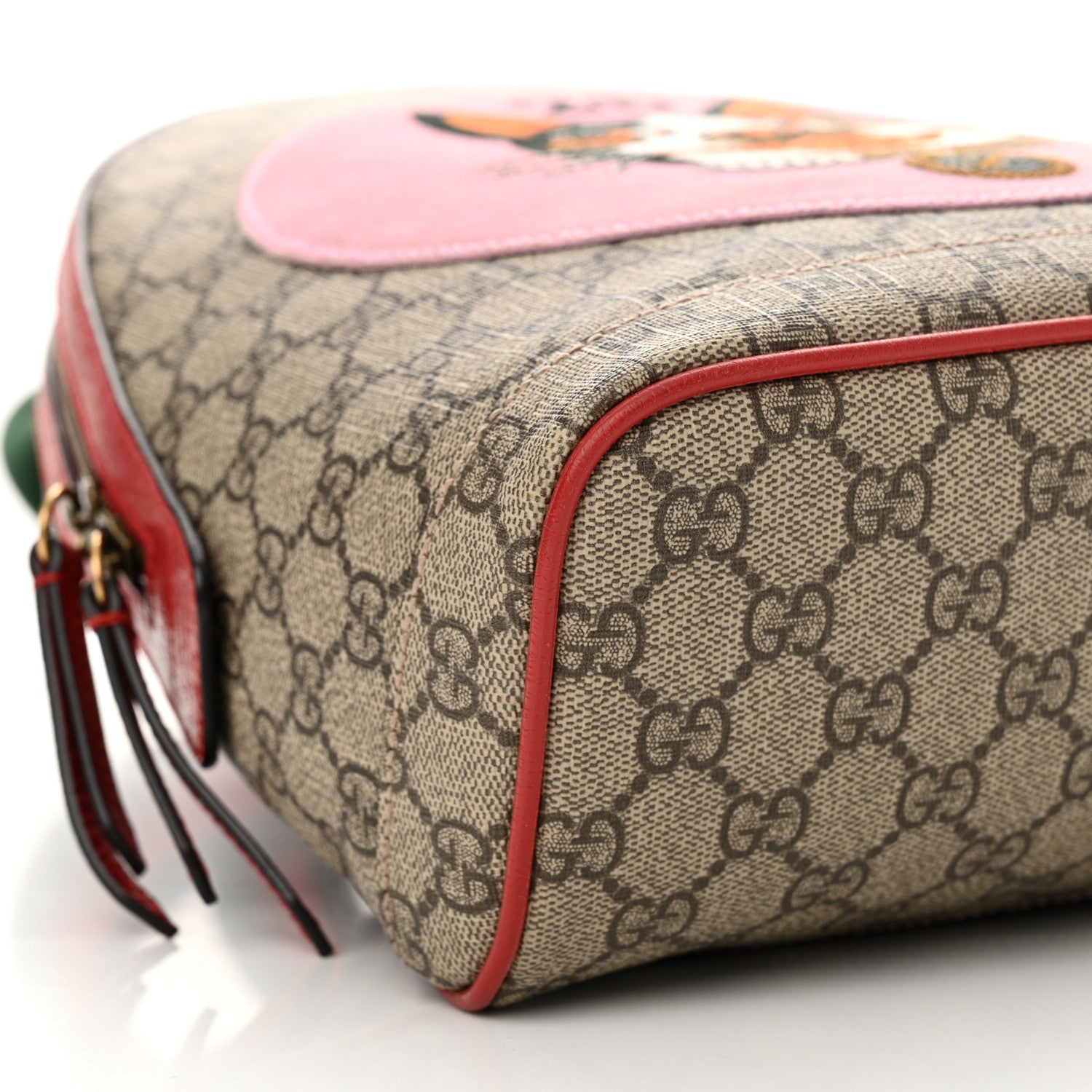 Gucci GG Supreme Monogram Web Bosco Patch Dome Backpack Beige Malva Hibiscus Red 9 of 12