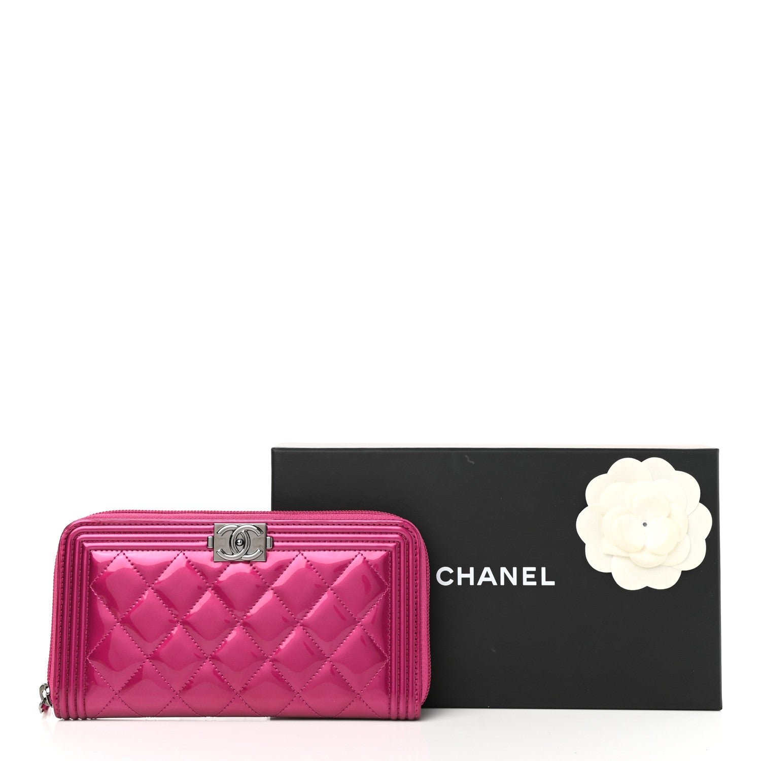 Chanel Metallic Patent Calfskin Quilted Boy L-Gusset Zip Wallet Pink 10 of 10