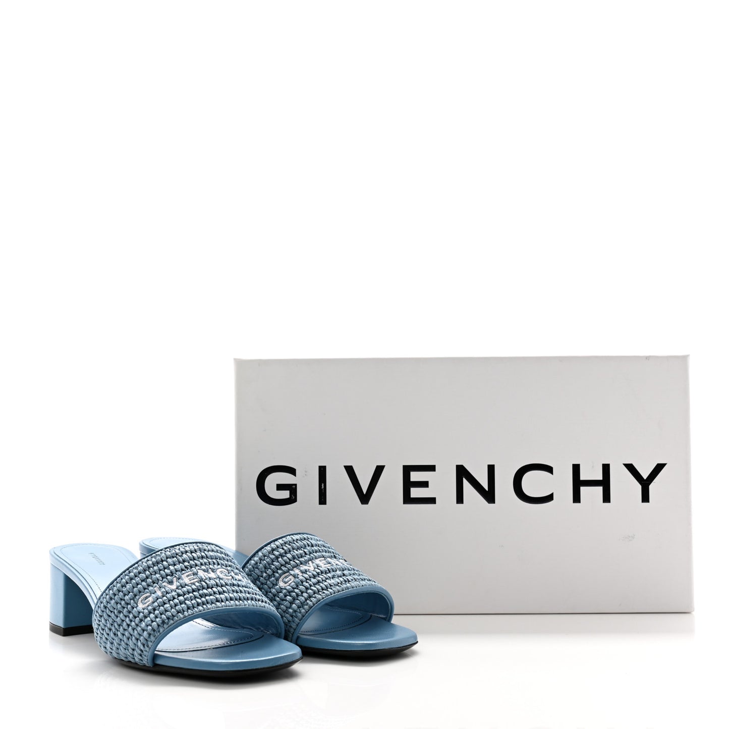 Raffia Logo Mule Sandals 38 Denim Blue