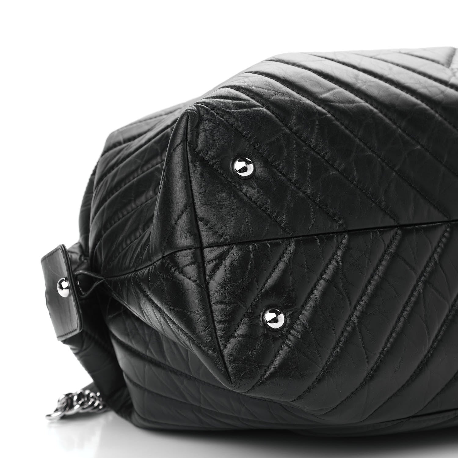 Chanel Aged Calfskin Chevron Quilted Duffle Bag Black 7 of 9