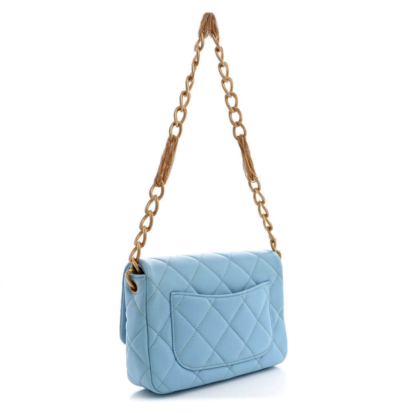 Lambskin Quilted CC Chain Flap Light Blue