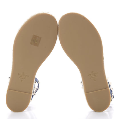 Valentino Garavani Grained Calfskin Rockstud Ankle Strap Espadrille Flat Sandals 36 Baltique 5 of 8