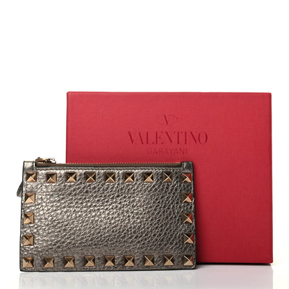 Valentino Garavani Pebbled Calfskin Rockstud Coin Case Card Holder Sasso 8 of 8