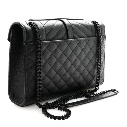 Saint Laurent Grain De Poudre Textured Mixed Matelasse Triquilt Medium Monogram Monochrome Satchel Black 3 of 10