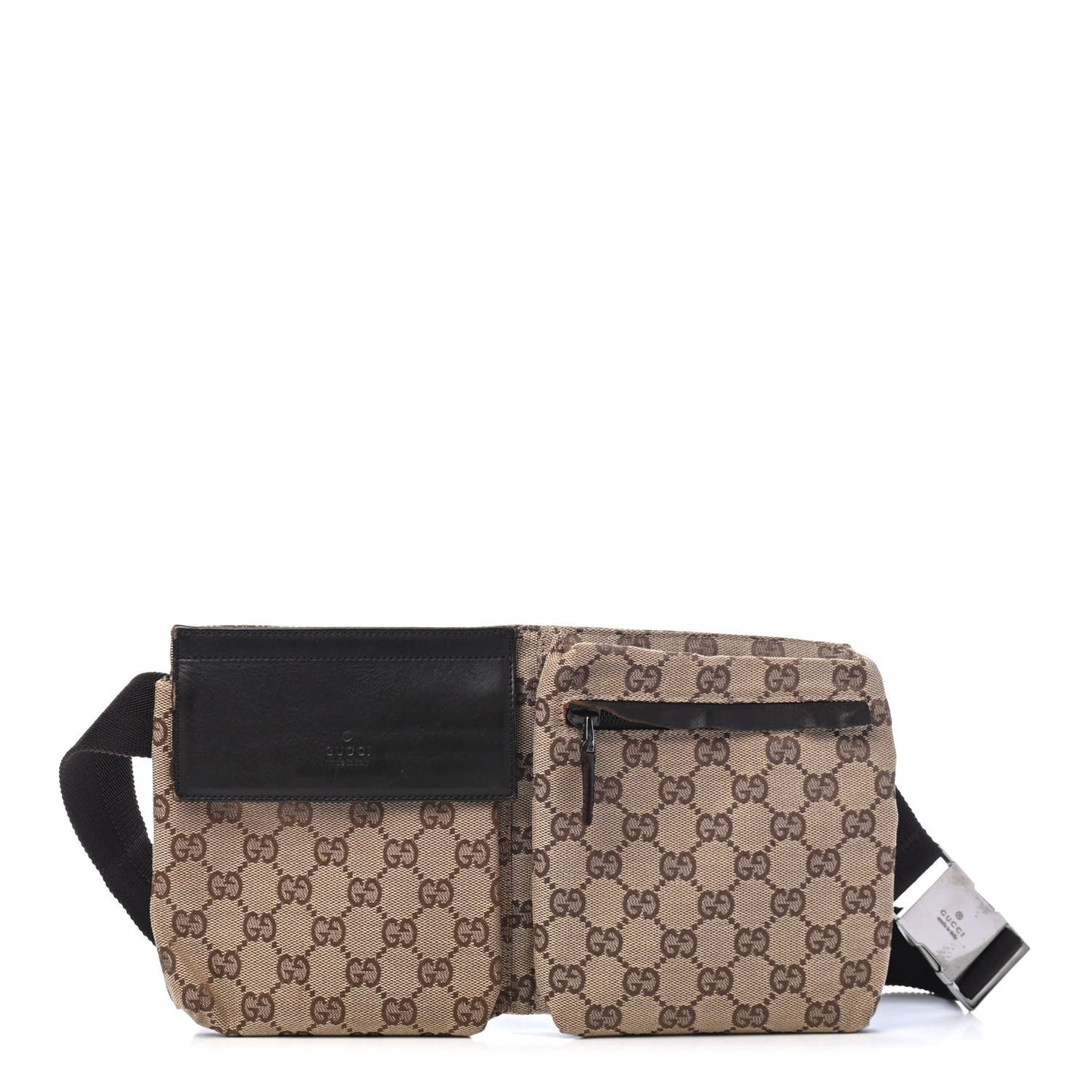 GG Monogram Double Pocket Belt Bag Dark Brown