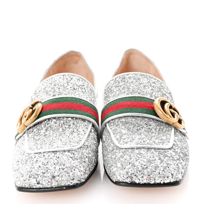Gucci Glitter Web Peyton Loafers 35.5 Silver 3 of 9