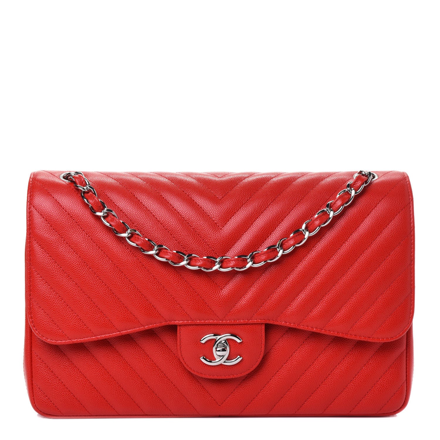 Chanel Caviar Chevron Quilted Jumbo Double Flap Dark Red 1 of 4