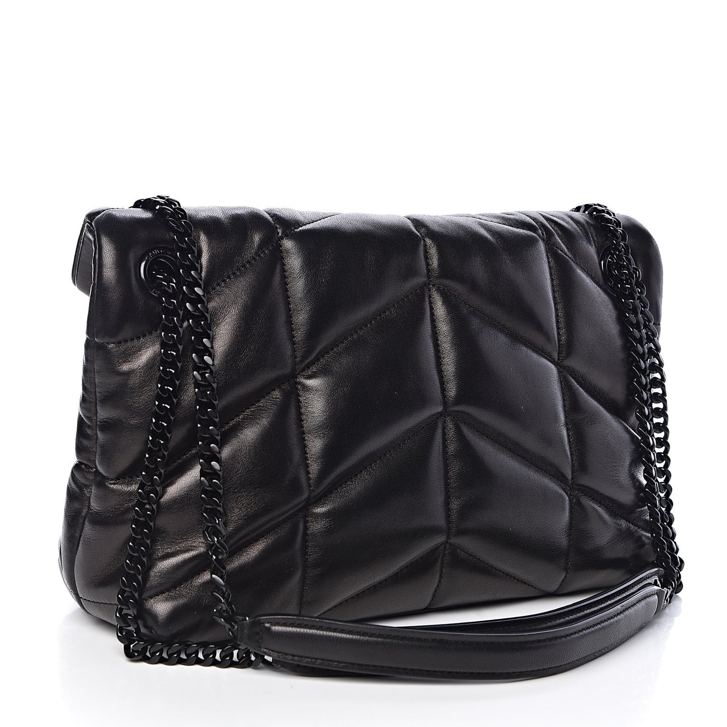 Lambskin Quilted Small Loulou Puffer Monogram Chain Satchel Black