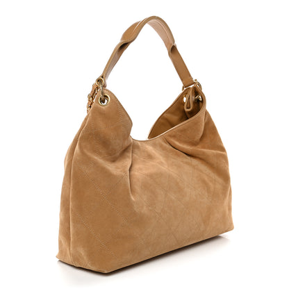 Chanel Suede Calfskin Lambskin Quilted Maxi Hobo Light Brown 3 of 10