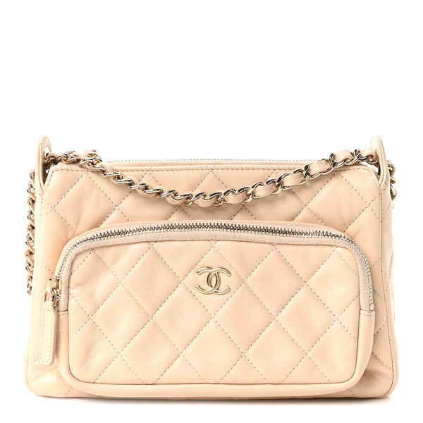 Chanel Shiny Crumpled Lambskin Quilted Small Preppy Pocket Clutch