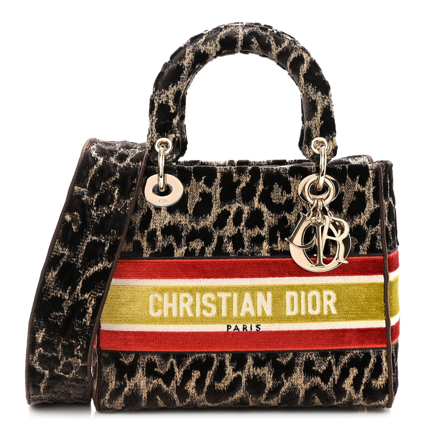 Christian Dior Velvet Mizza Embroidered Medium Lady D-Lite Beige Multicolor 1 of 9