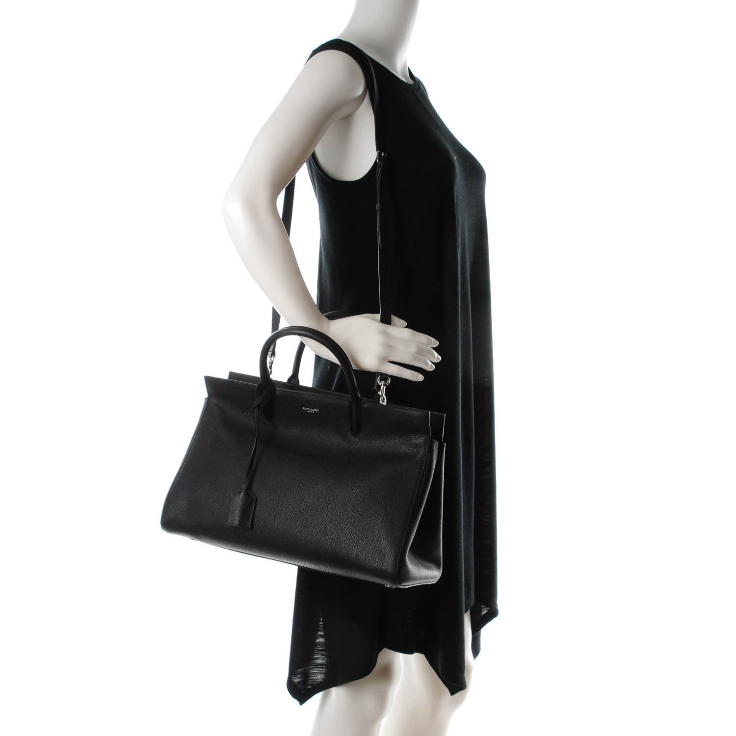 Saint Laurent Grained Calfskin Medium Cabas Rive Gauche Black 2 of 7