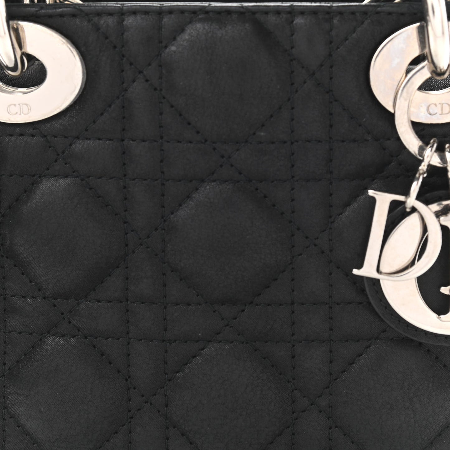 Metallic Calfskin Cannage Mini Lady Dior Black