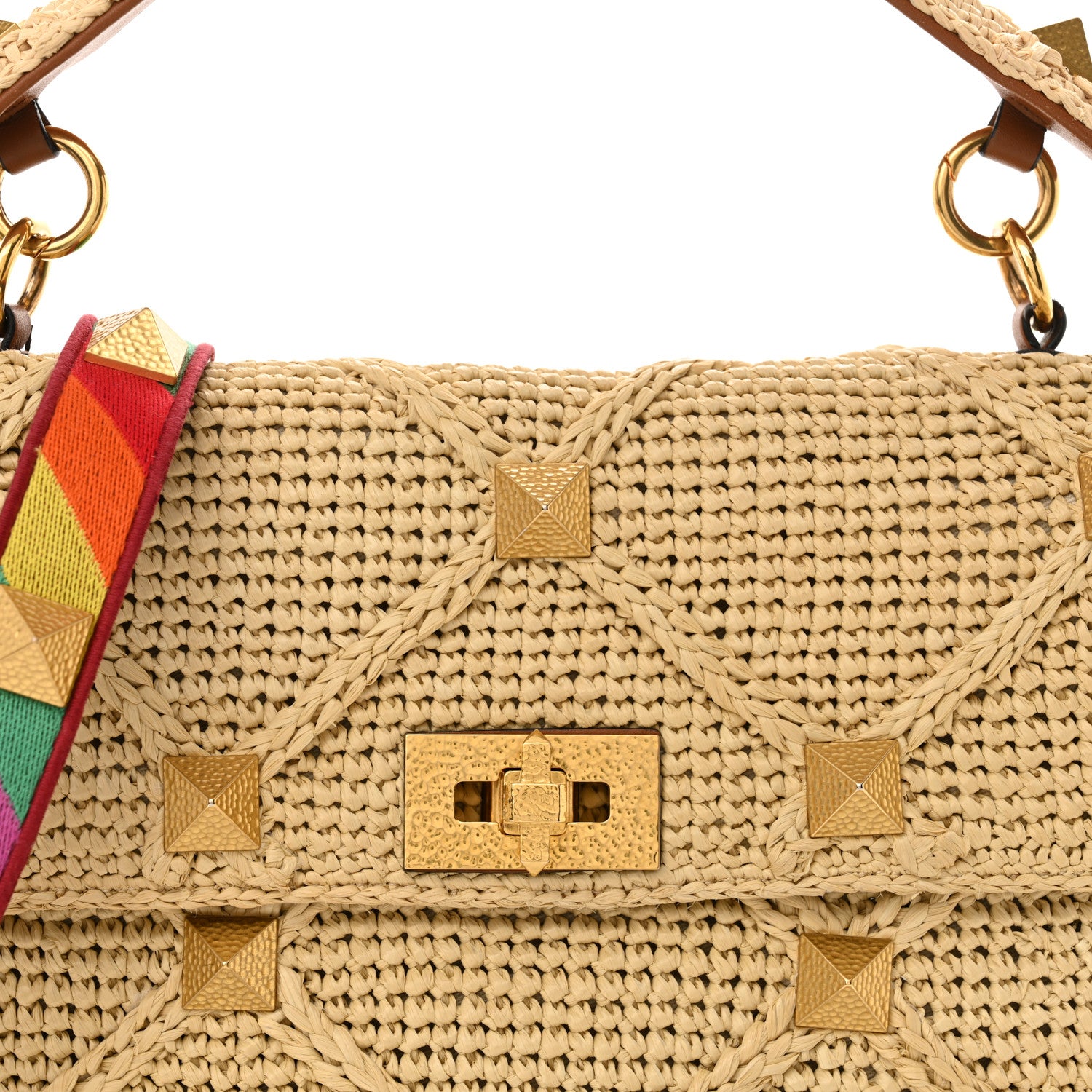 Valentino Garavani Raffia Large Roman Stud Shoulder Bag Naturale Multicolor 7 of 11