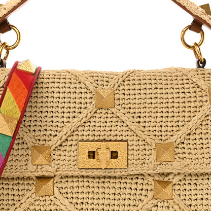 Valentino Garavani Raffia Large Roman Stud Shoulder Bag Naturale Multicolor 7 of 11