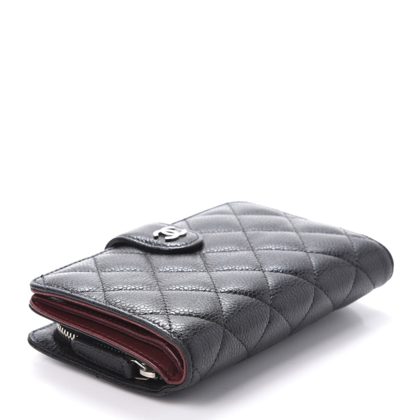 Caviar Quilted Zipped Pocket Wallet Black